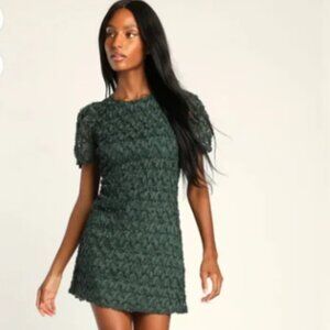 Lulu's Dark Green Always for You Puff Sleeve Mini Dress NWT | Small